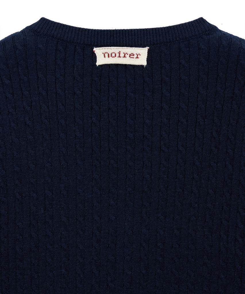 NOIRER FOR WOMAN Layered Henley Neck Signature Cable Knit (Navy)
