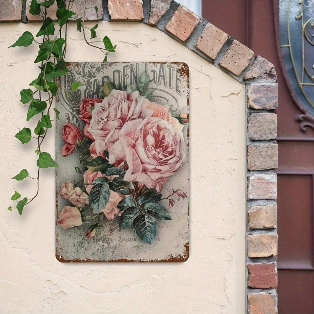 Винтажная цветочная жестяная табличка с розами 8x12 дюймов Шэбби-шик Рустик Фармхаус Настенное искусство Сад Ванная Комната Домашний Декор Без Рамки