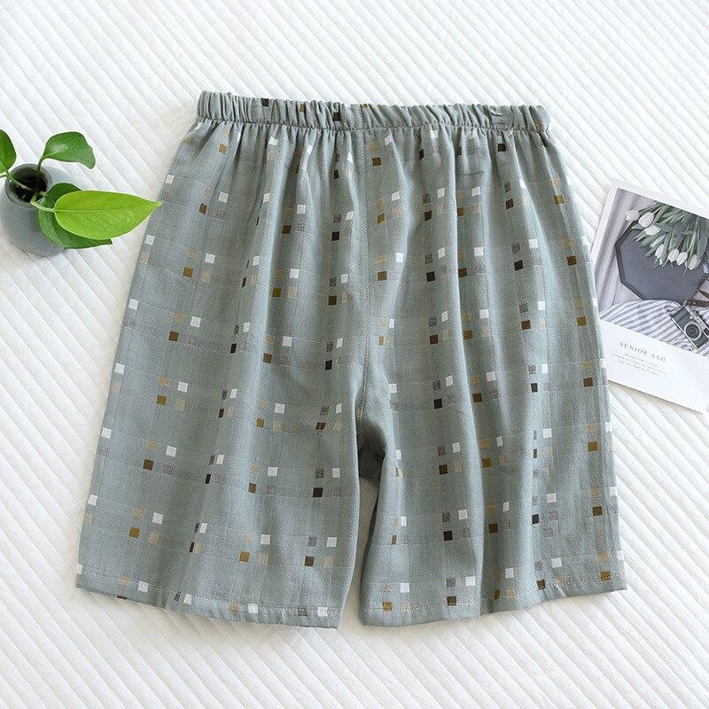 Новые летние мужские пижамы, марлевые шорты из 100% хлопка, японские клетчатые пляжные штаны большого размера, повседневные домашние брюки с пятью точками, пижамы