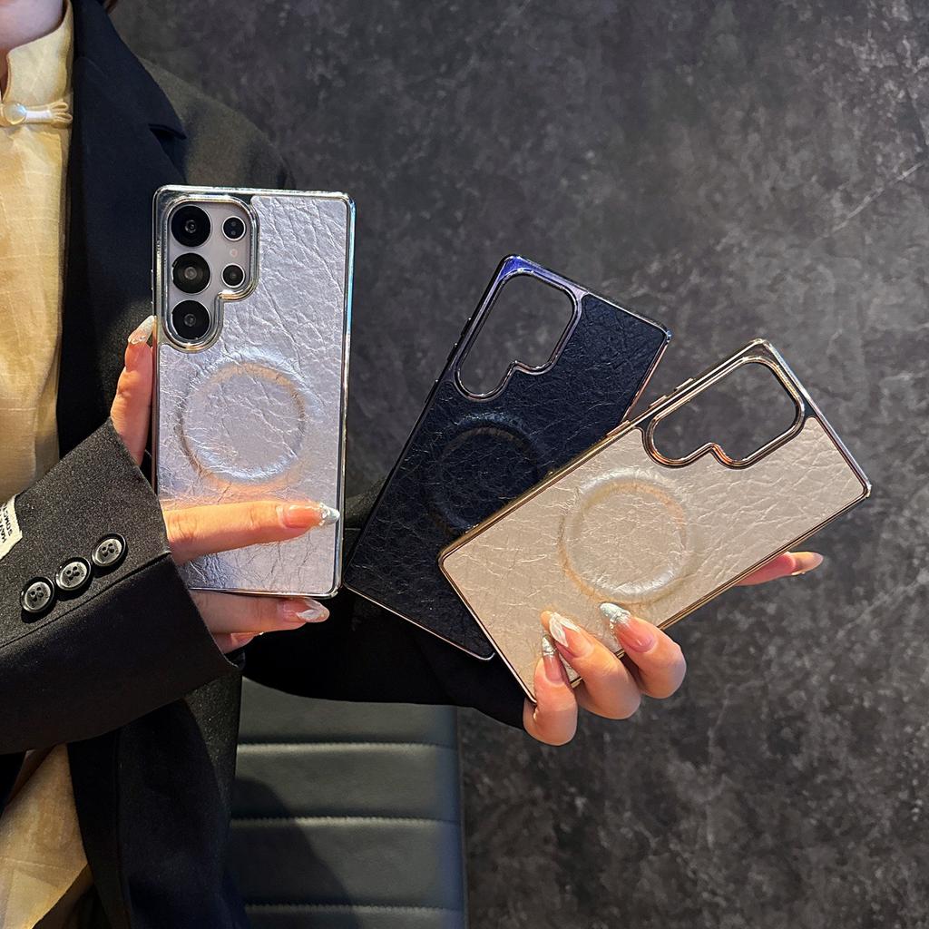 Samsung S25edge Mobile Phone Case S25u Protective Case Electroplating Exploded Leather Pattern Magnetic S24fe New Model