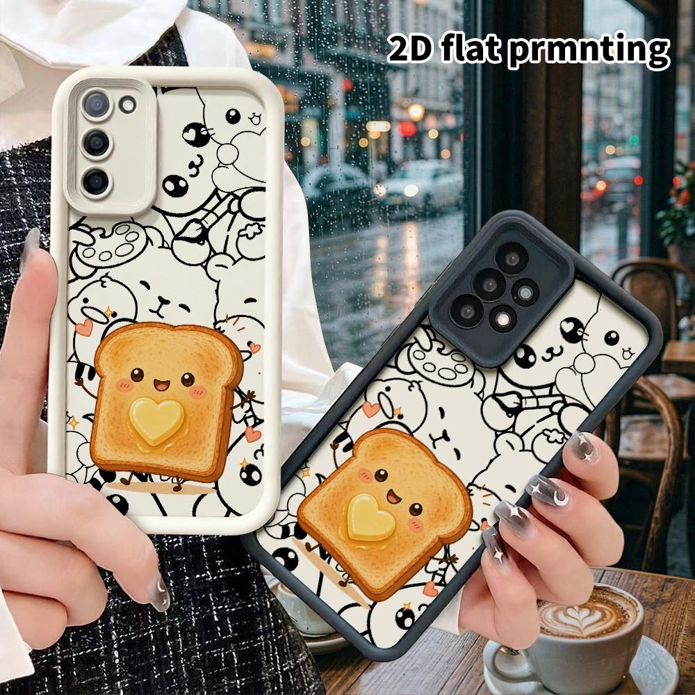 Phone Case: 2D flat, suitable for Samsung Galaxy A34 A35 M05 M06 S20 S22 S21 FE Plus 5G protective case, heart-shaped butter toast, perfect Christmas