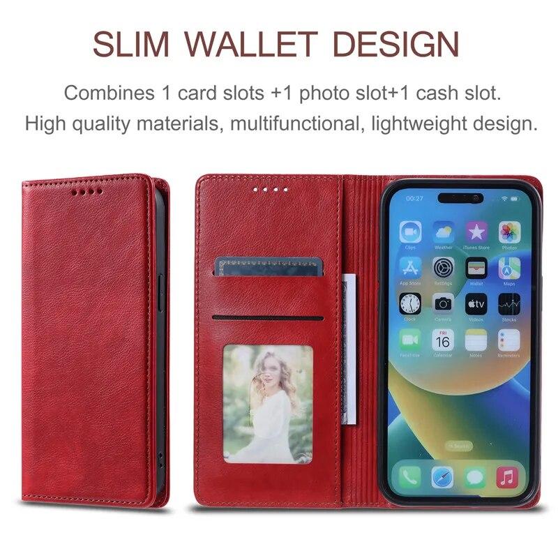 Кожаный чехол-бумажник для телефона с картой для iPhone 15 Pro Max 14 Plus 13 12 Mini 11 для Samsung Galaxy S23 Ultra S22 S21 S20 FE A54 A34 A14 A73 A53 откидная крышка