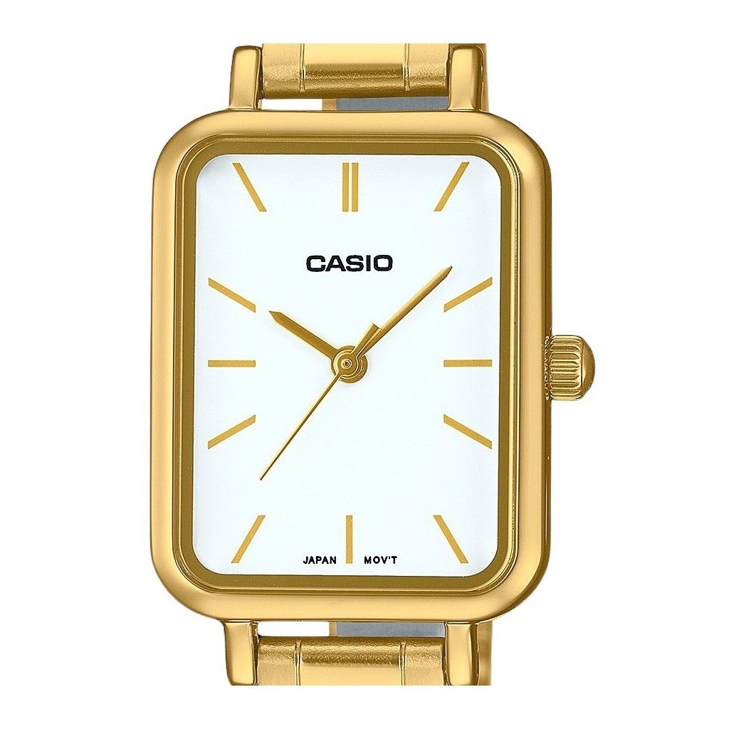 Casio Стандартные аналоговые женские часы из нержавеющей стали золотистого тона с белым циферблатом LTP-V009G-7E