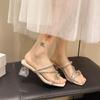 High-heeled Sandals Girl 2025 New Summer with Skirt Thick Heel Crystal Rhinestone French Fairy Cool Slippers Outside