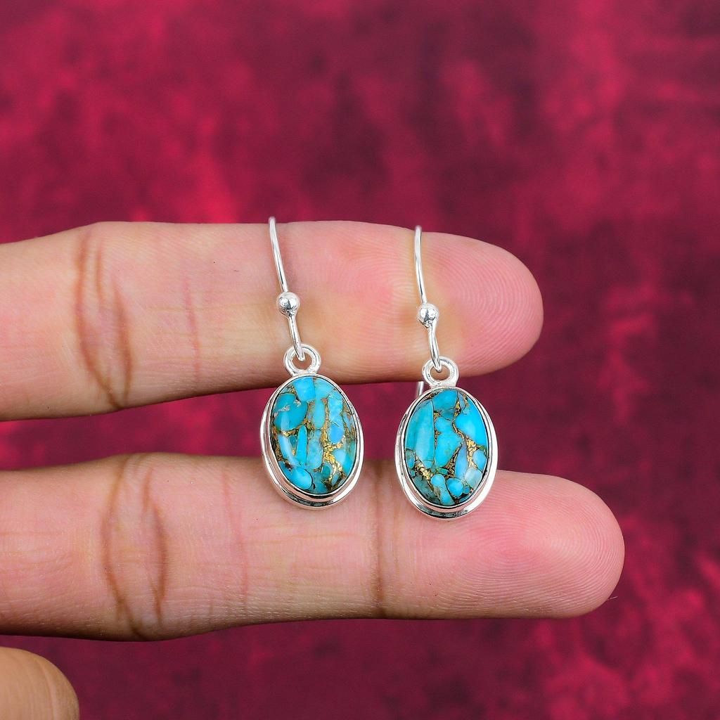 Серьги ручной работы из голубого медно-бирюзового драгоценного камня, серьги из цельного серебра 925 пробы, старинные ювелирные изделия, для подарка на помолвку