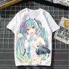 Футболка с милым принтом японского аниме-персонажа MIKU 2024 года, летняя женская и мужская футболка с 3D-принтом, уличная мода, повседневный стиль, короткий рукав для детей