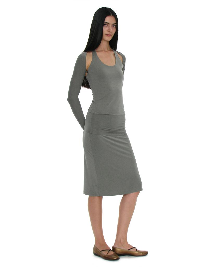 Partimento Woman Pwc Folding Waist Jersey Midi Skirt_Khaki