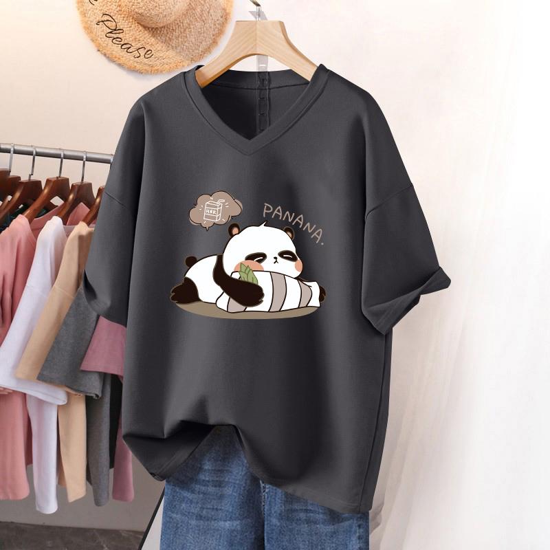 Футболка с коротким рукавом, Свободного кроя, Приталенный топ с V-образным вырезом с принтом для женщин