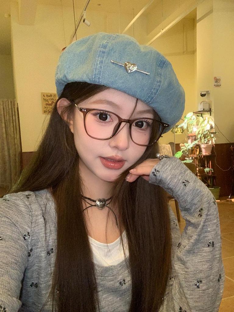 2025 Новая женская японская и корейская ретро джинсовая восьмиугольная беретка - Модная, подчеркивающая лицо шляпа художника