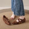 Fashion 2024New Patent Leather Mary Jane Shoes with Cross Straps Round Toe Pumps Leopard Print Horse Hair Flat Leather Shoes for Women