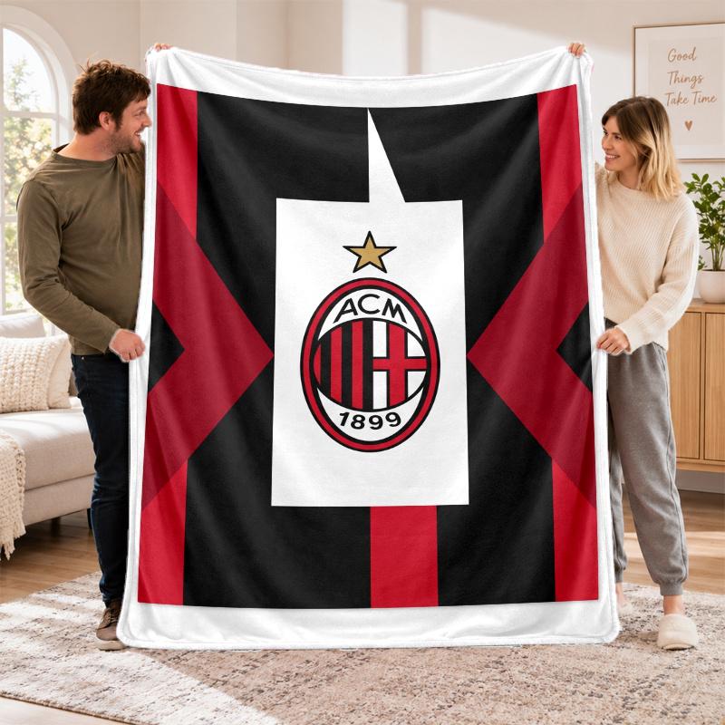 Flannel Fleece Blanket with AC Milan Design, Soft Lightweight Throw for Bed Sofa Travel