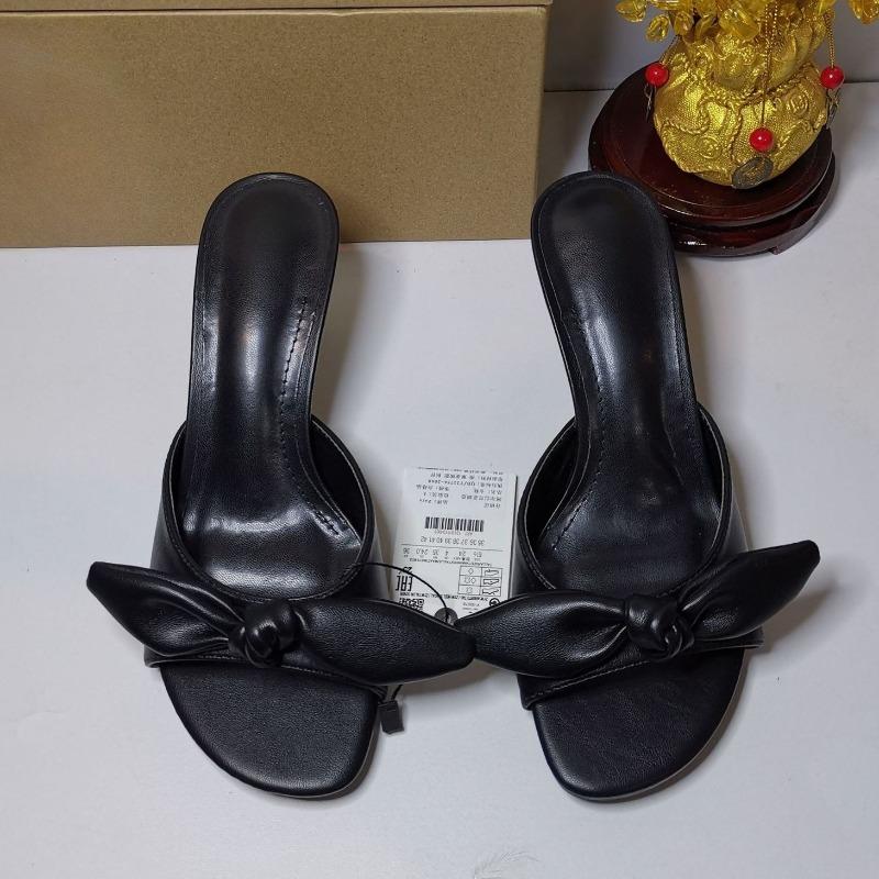 Модные летние туфли-мюли с открытым носком и бантом-бабочкой для женщин, удобная кожа, бренд 2025, шпильки, слипоны, повседневные средние каблуки, женские сандалии