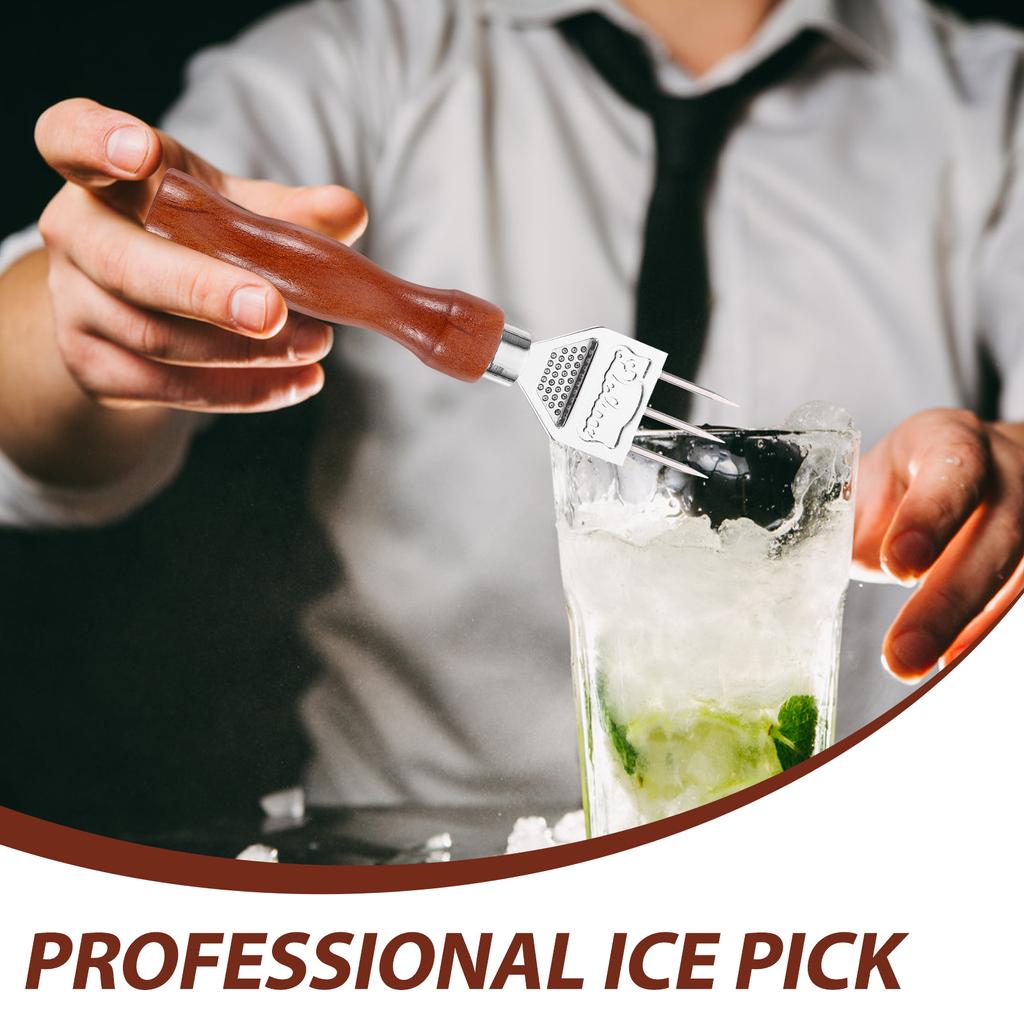 Crusher Ice Maker Pick Icemaker Trident Stainless Steel Snow Bartender Picker with Wooden Handle