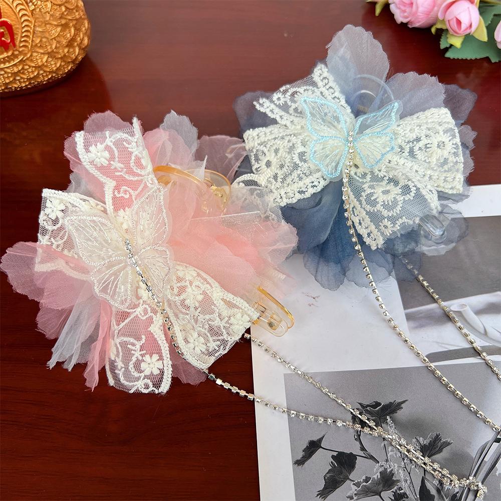 Заколка для волос с цветами из марли, стразы, зажим для захвата, новый зажим для волос в виде акулы, аксессуары для волос