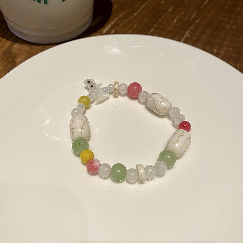 Браслет с милым кроликом пастельных цветов для женщин - Керамический браслет с бусинами для лучшей подруги, Устойчивый к выцветанию