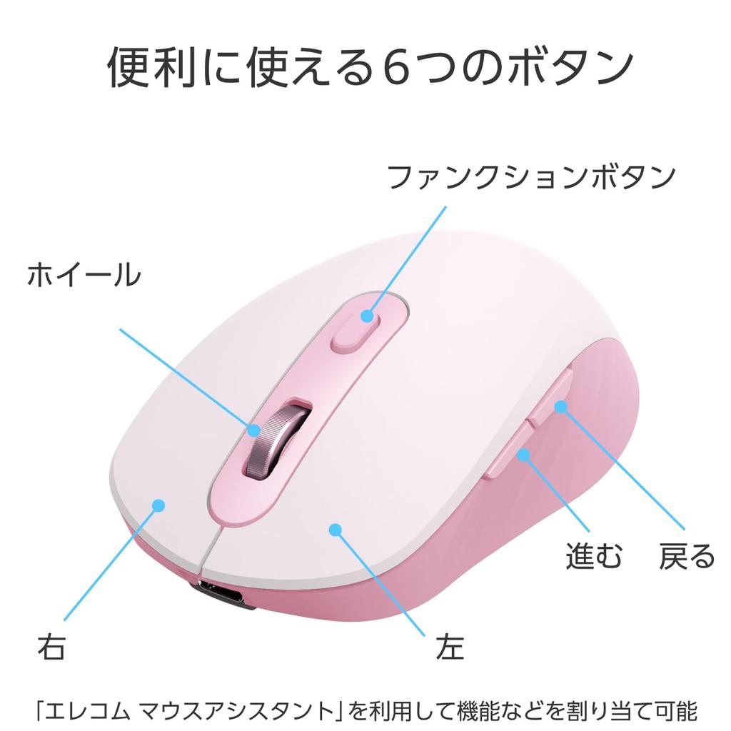 ELECOM Wireless Mouse Quiet Rechargeable OSMOD Six Bluetooth Wireless Compatible Connects 2 Devices 6 Buttons Pink 2.4GHz Multi-Pairing M-MY35MBSPN-G