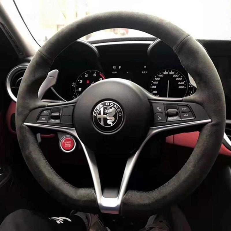 hand-stitched non-slip Suede Car Steering Wheel Cover For Alfa Romeo Giulia Stelvio 2015-2018 Auto PartsHK6