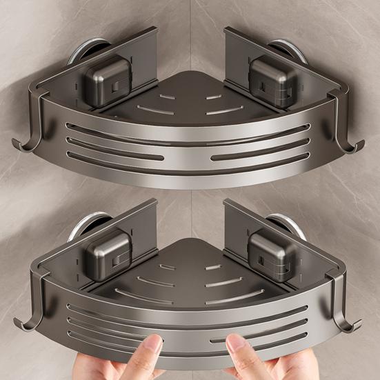 Suction Cup Corner Shelf Triangle Corner Shower Caddy No Drilling Adjustable Bathroom Organizer with Towel Bar Storage Rack for Shower Kitchen