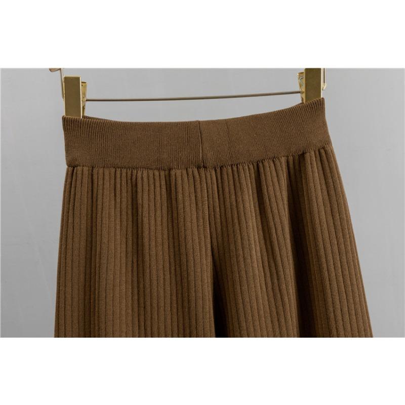 Весенне-осенний женский вязаный костюм, свободный модный стареющий свитер с высоким воротником, широкие брюки, повседневный комплект из двух предметов