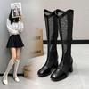 Fashion Chunky Heel Long Mesh Boots Female 2024 Summer Mesh Hollow White Pointed Head High Tube High Heel Sandal Boots Versatile Shoes