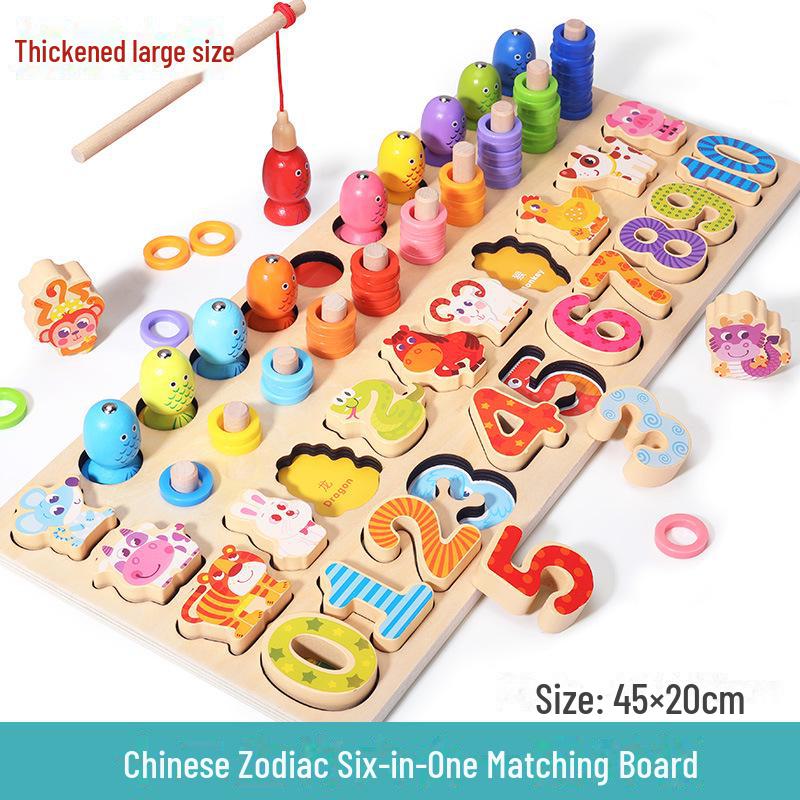 Children's Magnetic Fishing & Building Block Puzzle: Six-in-One Fruit Logarithmic Board & Assembly Set.