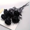 Artificial Black Roses Fake Flowers, Long Stem, with No Container, for Halloween, Home Decor, Wedding Party, Tabletop