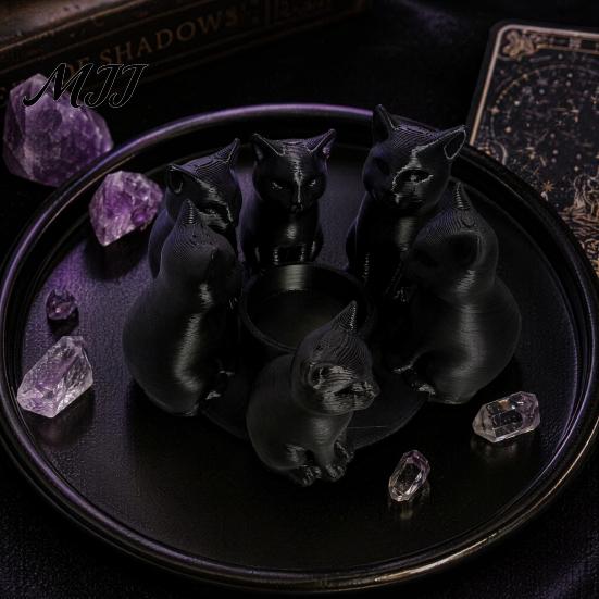 Маленькая скульптура кошки для стола 3D-печатный подсвечник, Эстетичный декор для рабочего стола с матовой шлифовкой, Встроенный элемент декора «Эркер» Гладкая изогнутая скульптура,