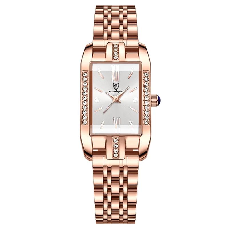 POEDAGAR Diamond Watch Luxury Fashion Business Watches Rectangle Waterproof Quartz Ladies Stainless Steel Watches
