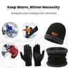 1 Set Men Winter Hat Scarf Gloves Set Thick Knitted Soft Warm Elastic Colorful Ear Protection Five Fingers Windproof Winter Outdoor Cycling