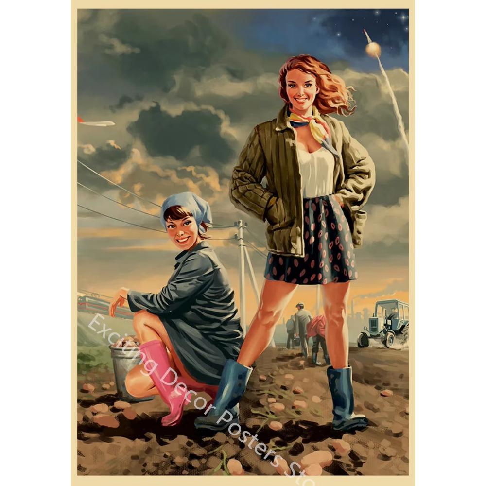 Бывший Советский Союз Сталин СССР CCCP Pin Up Girls Пропагандистские плакаты Главная Комната Бар Украшения Настенная Наклейка Искусство Живопись