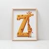 Żyrafa Z Literką Z - Plakat Dla Dzieci Żyrafa Z Literką Z - Plakat Dla Dzieci, 70X100 Cm, Bez Ramy, Płótno Premium Na Blejtramie