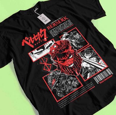 Футболка Berserk, футболка с японским аниме, футболка с мангой Guts, футболка с Каской, аниме-футболка