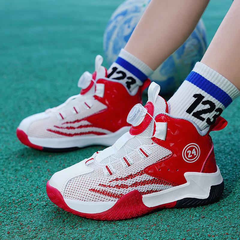 Детская и мужская спортивная обувь с вращающимися кнопками весна и осень 2024 года кроссовки для бега для мальчиков и студентов, новые баскетбольные кроссовки для осени