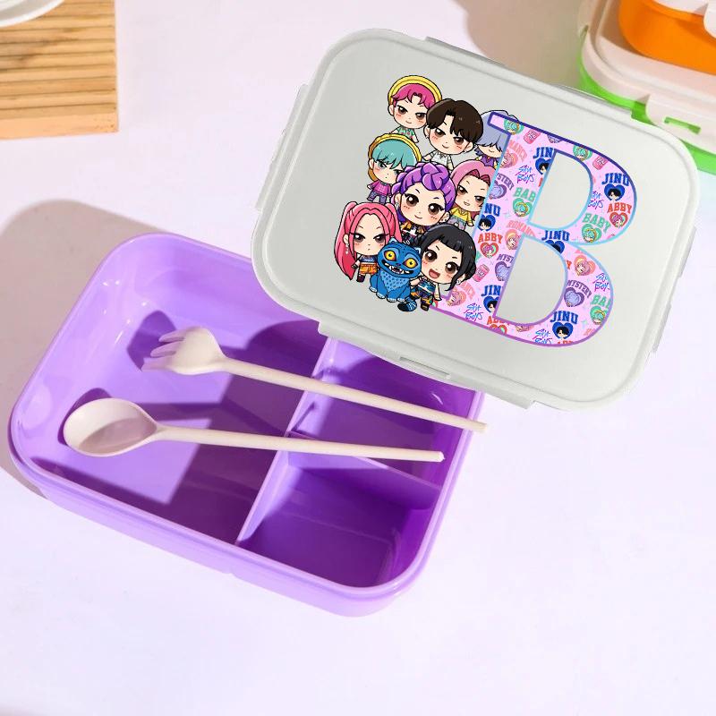 26letters KPop Demon Hunters Lunch Box Girl Boy Portable Bento Boxs Student Hermetic Food Crisper Single Layer Capacity Kid Gift