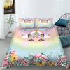 Pink Unicorn Flowers Duvet Cover Set King Queen Double Size Polyester Comforter Cover With Pillowcase For Kids Girls Bedding Set