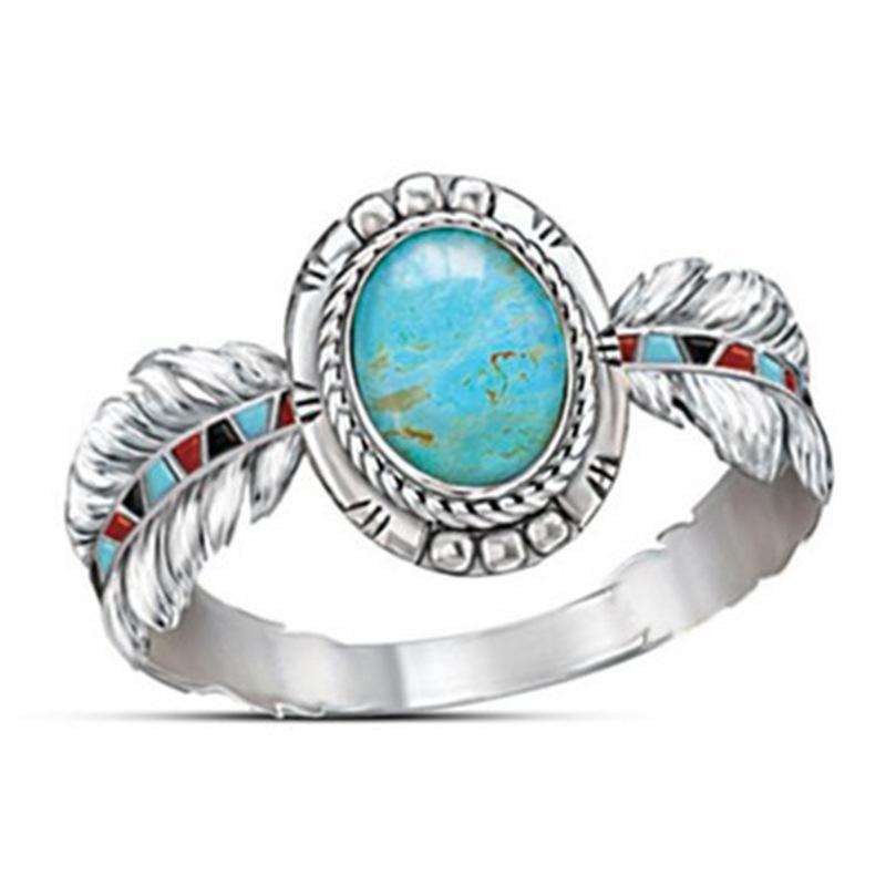 Luxury Turquoise Eagle Feather Ring Party Wedding Accessories