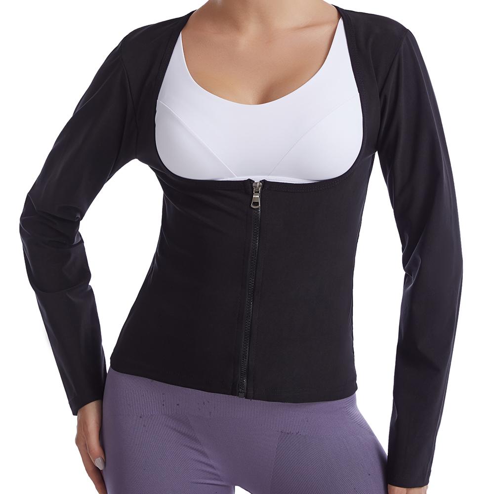 Костюм для сауны для женщин, толстовка с длинными рукавами и компрессионной молнией, рубашка для сауны, жилет для фитнеса, формирователь тела, тренировочные топы, корректирующее белье, толстовка