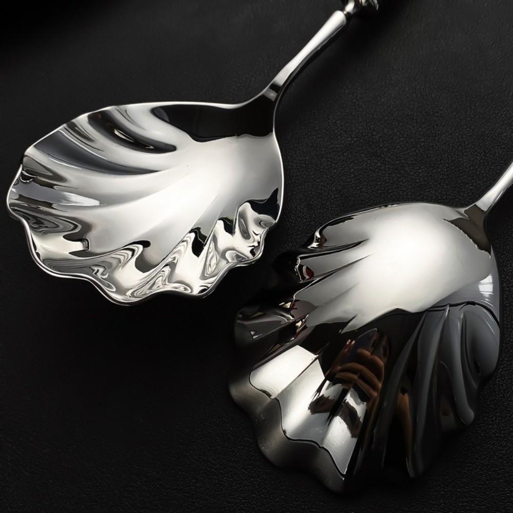 Shell Shape Stainless Steel Spoons French Table Serving Spoons Durable Dessert Spoons  Hotel