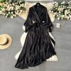 Women Elegant Satin Bandage Ruffled Irregular Dress High Waisted Ladies A-line Vintage Party Evening Long Dresses