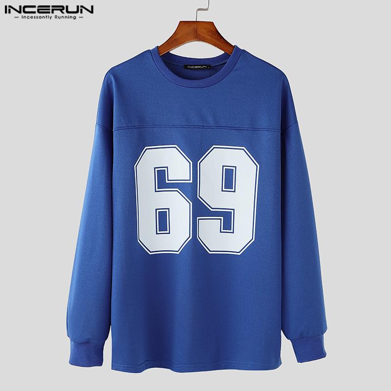 INCERUN Men O Neck Long Sleeve Print Casual Oversized Pullovers Sweatshirts