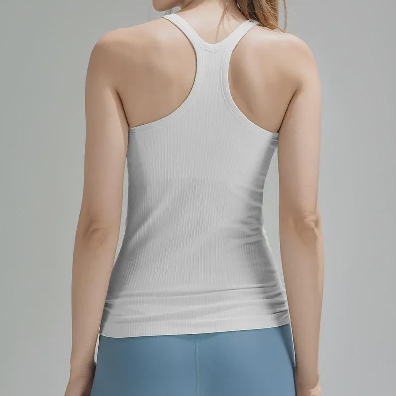 Женский бесшовный трикотажный жилет для йоги в рубчик с I-образной спинкой — облегающий, высокоэластичный спортивный костюм
