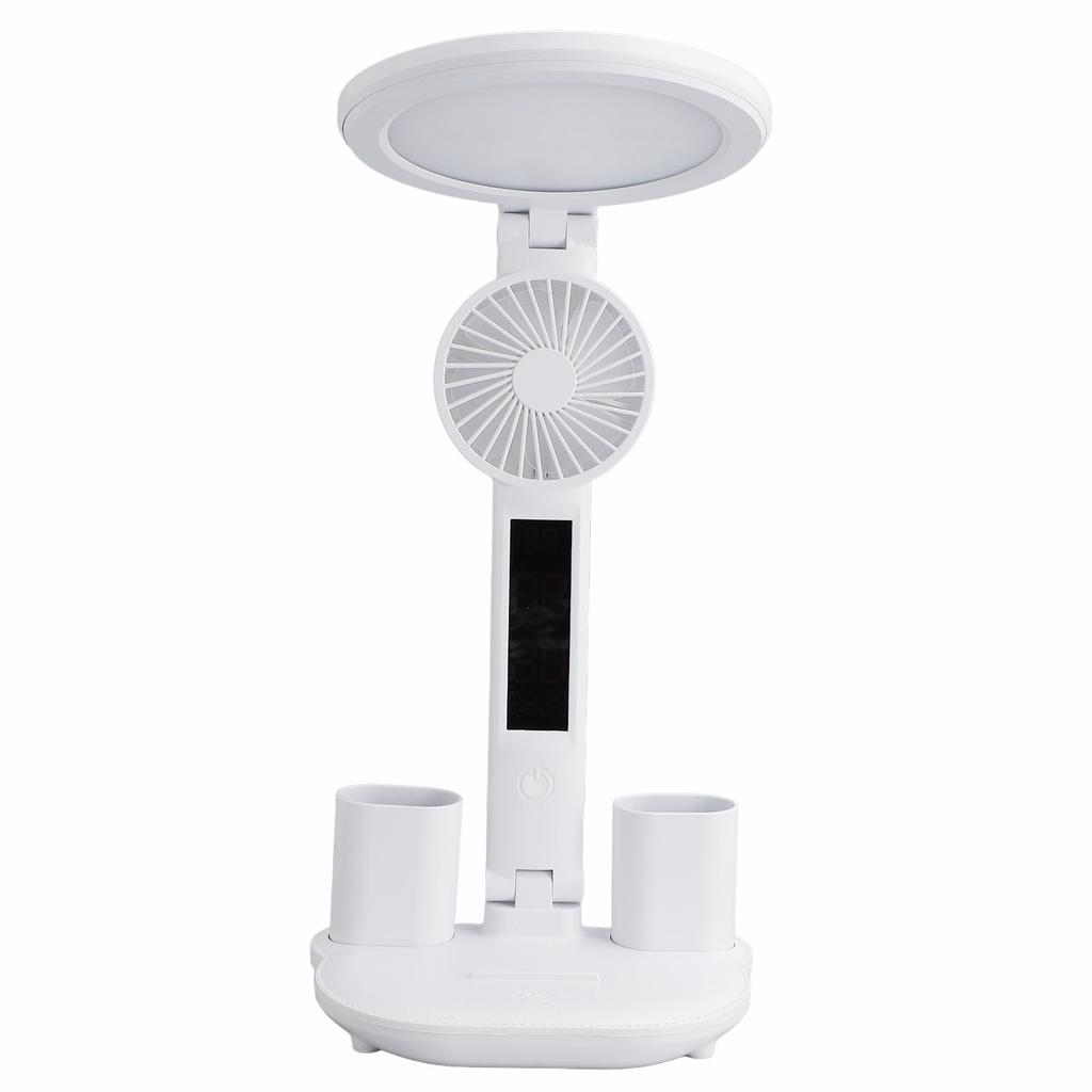 Светодиодная настольная лампа с вентилятором, держателями для ручек, складная, плавная регулировка яркости, USB-порт, часы, дата, температура, светодиодный дисплей