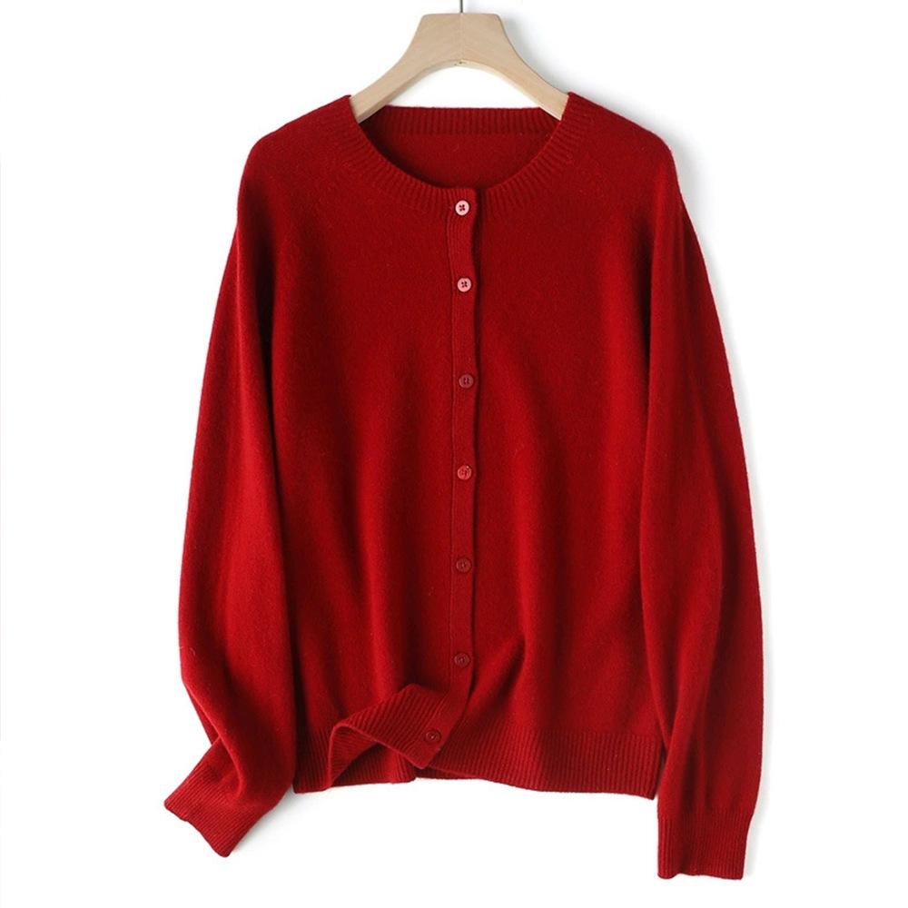 DIYIQIAN Women's Elegant Wool Knit Crew Neck Cardigan - Short Autumn/Winter Top