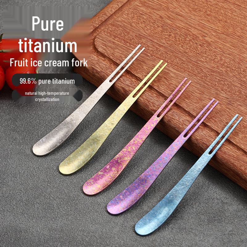 Food-Grade Titanium Fruit Fork - Elegant Ice Flower Design for Outdoor & Home Use