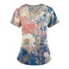 Plus Size Printed Scrub Working Uniform Tops For Women's V-Neck Print Short Sleeve Fun T-Shirts Workwear Tee With Pockets