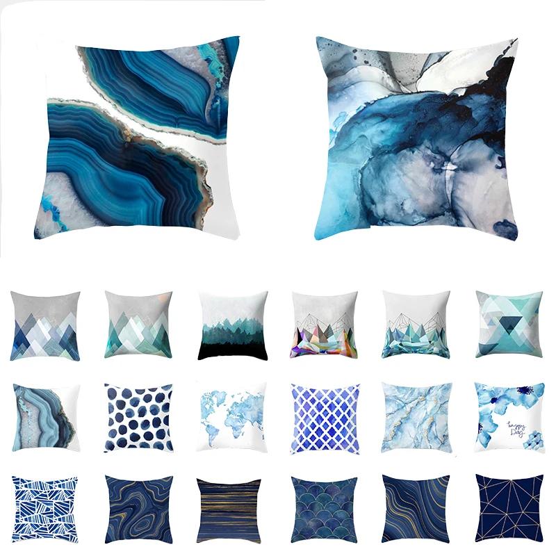 45x45 см, современный чехол для подушки с геометрическим рисунком, художественная синяя наволочка с мраморным принтом, автомобильный диван, офисный чехол на талию, домашний декор