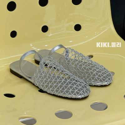 Сандалии из плетеной рыболовной сети, женская летняя новая верхняя одежда с круглым носком и плоским дном, полутапочки с сумкой