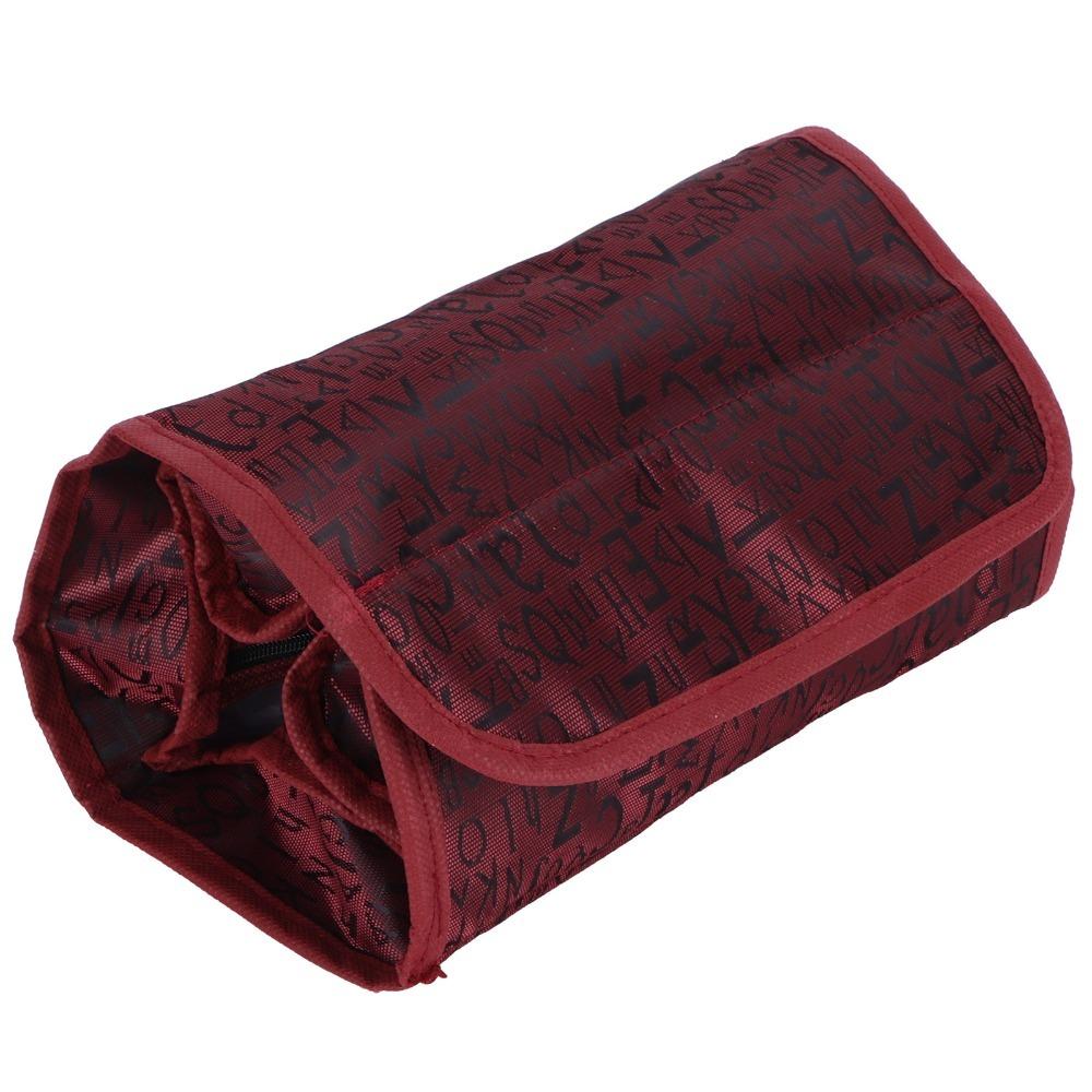 Polyester Cosmetic Bag Wine Red Black Foldable Makeup Bag Multi-Functional Multi-Compartment Makeup Storage Organizer Women Girl