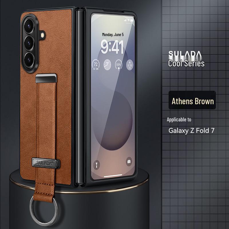 Чехол-подставка с текстурой кожи и ремешком на запястье для Samsung Z Fold7/6/5