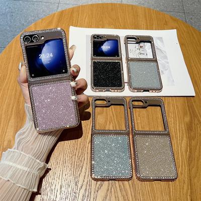 Новый чехол для мобильного телефона Samsung ZFlip6 с гальваническим покрытием и эффектом вспышки, подходит для Zflip5, модный женский чехол с бриллиантами и эффектом вспышки, два в одном